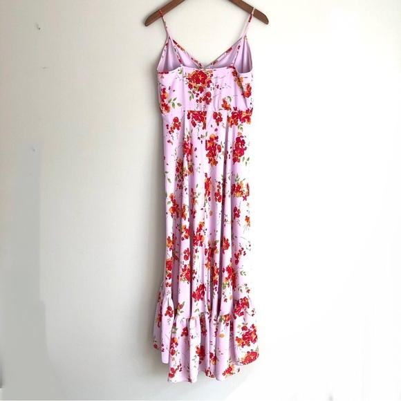 Nanette Lepore Pink Floral Maxi Dress Ruffled High Low Hem Button Down Front - Picture 3 of 14